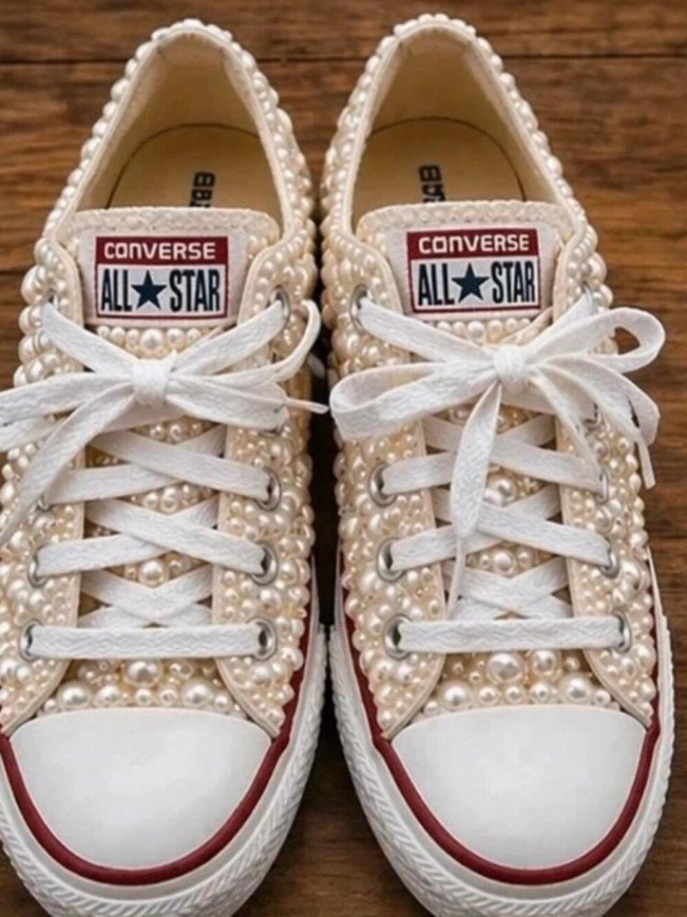 Pearl Embellished Converse All Star Low Tops Custom Bridal / ChicSneakers Size8